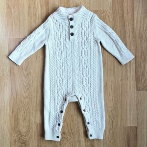 ☘️ EUC GAP Baby Cable Knit/Irish Knit Sweater One Piece-Cream with Brown Buttons